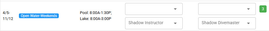 Admin view of a class row with a green request count badge