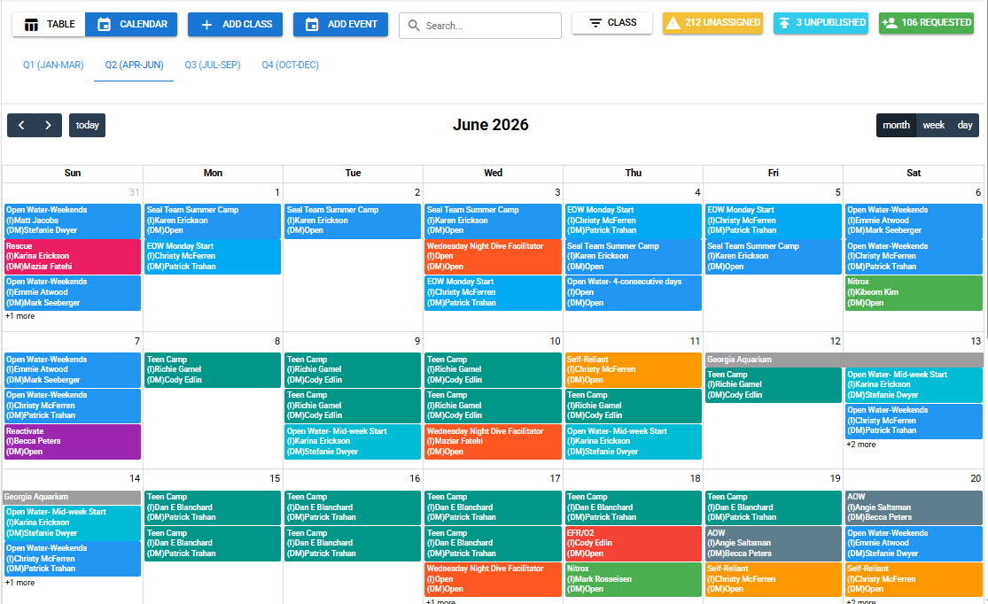 DiveCrewPro dive shop scheduling software dashboard