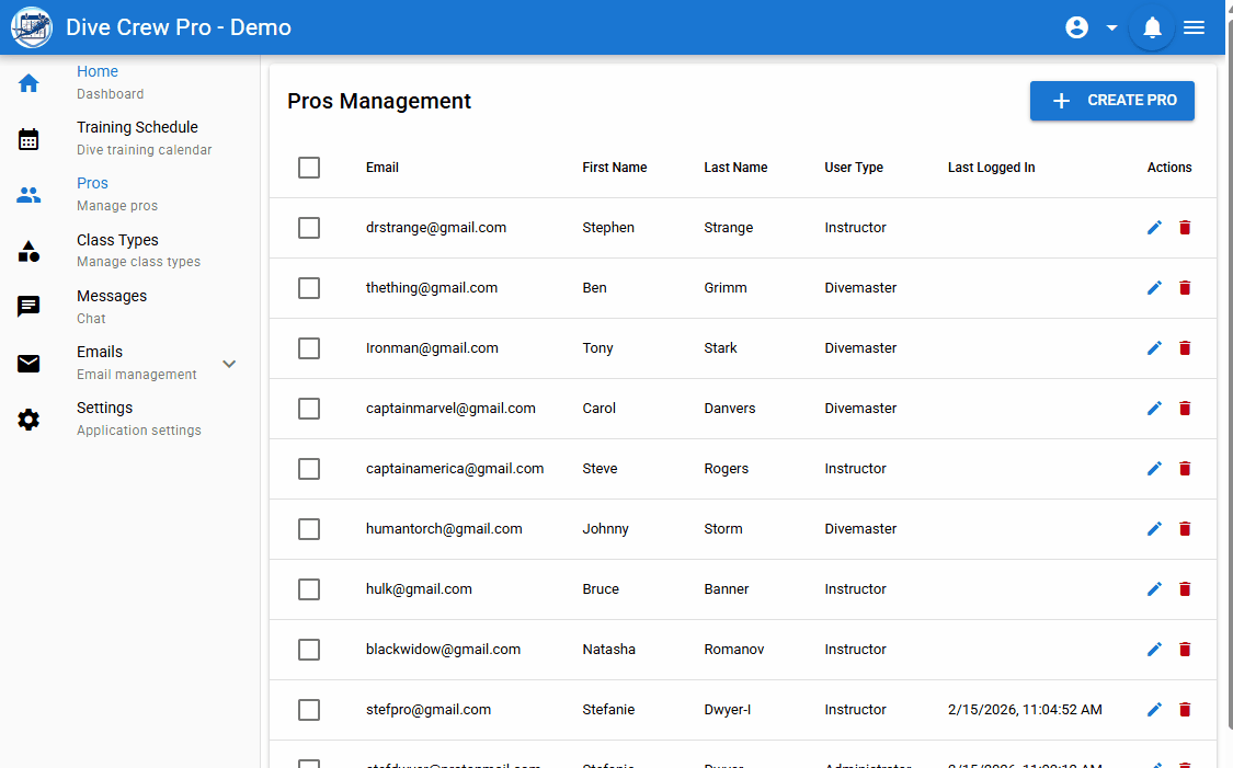 Step 1: Create Pro - adding new users in DiveCrewPro