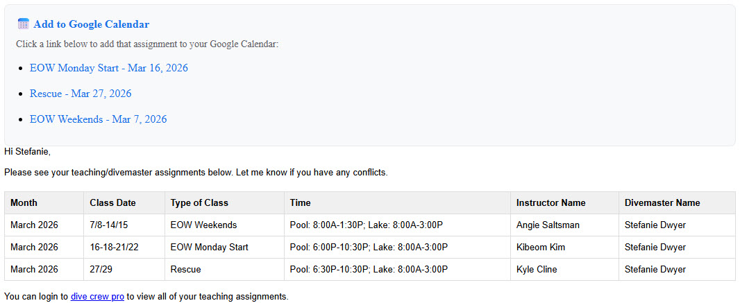 Google Calendar integration