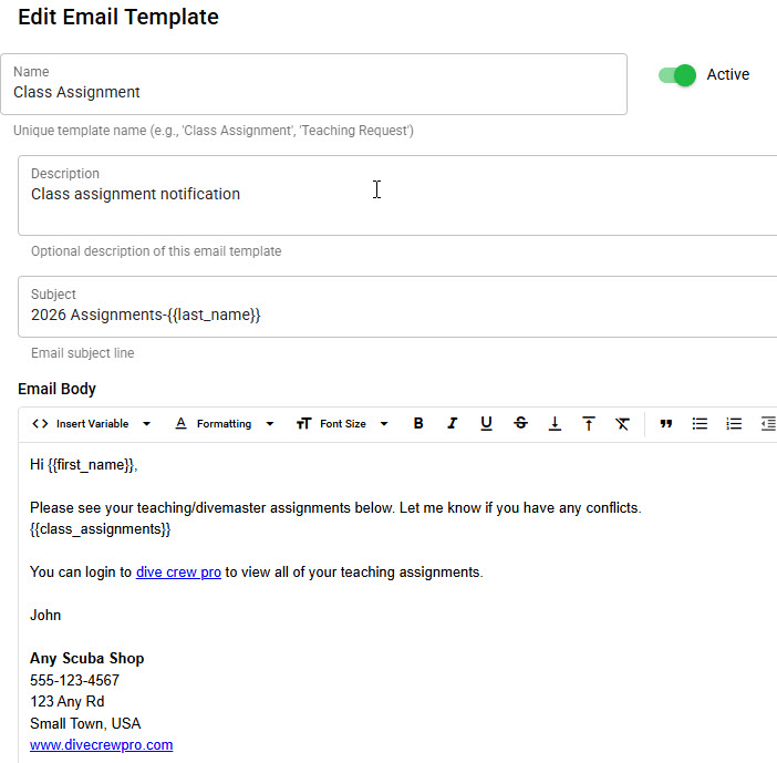 Email template editor