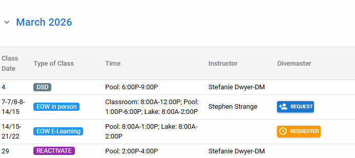 Step 5: Pros submit requests for classes they can teach